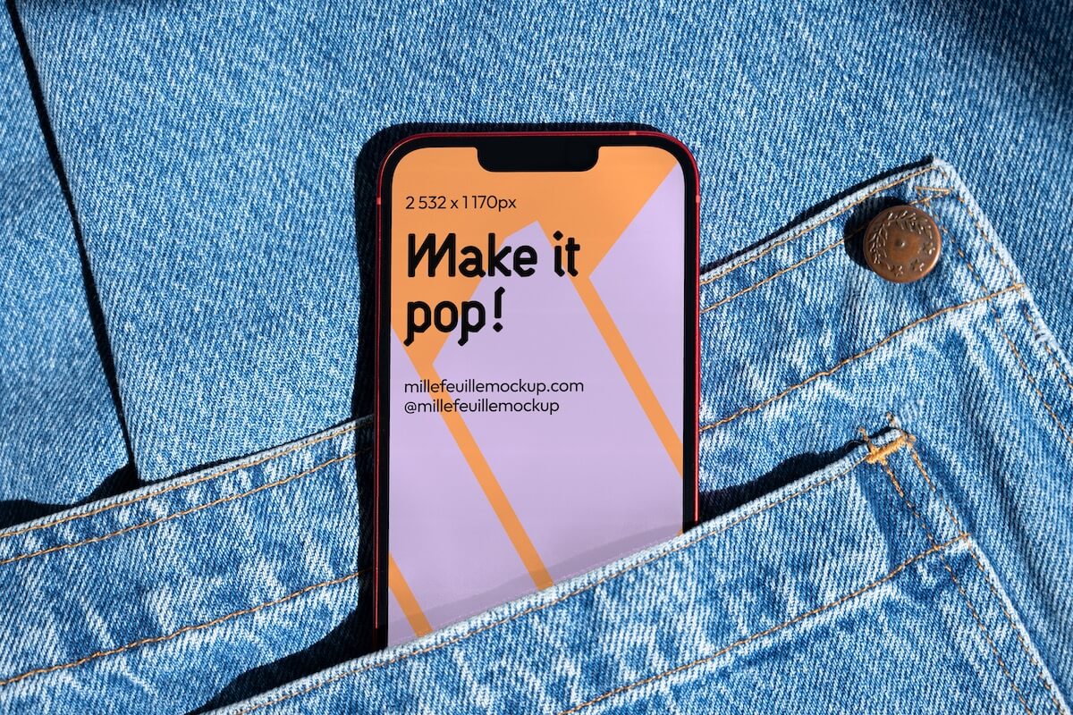 Mockup iPhone in a jeans pocket