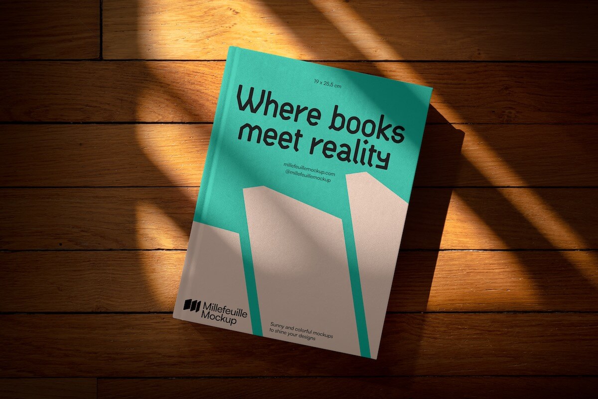 Book mockup on a wooden floor